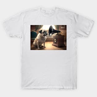 Pug Dog Vintage Grammaphone T-Shirt Greeting Card T-Shirt